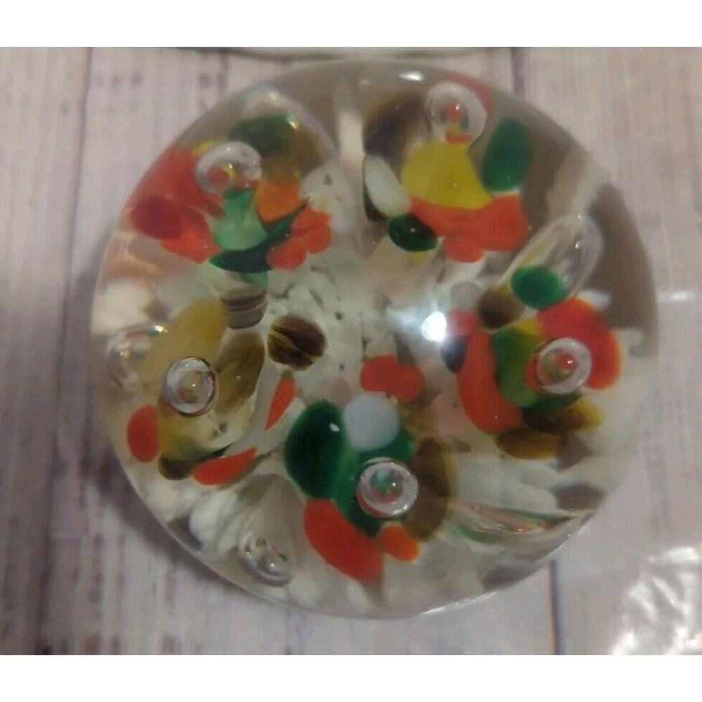 Kent Helms Handblown Art Glass Paperweight Multi Color Trumpet Flowers VTG